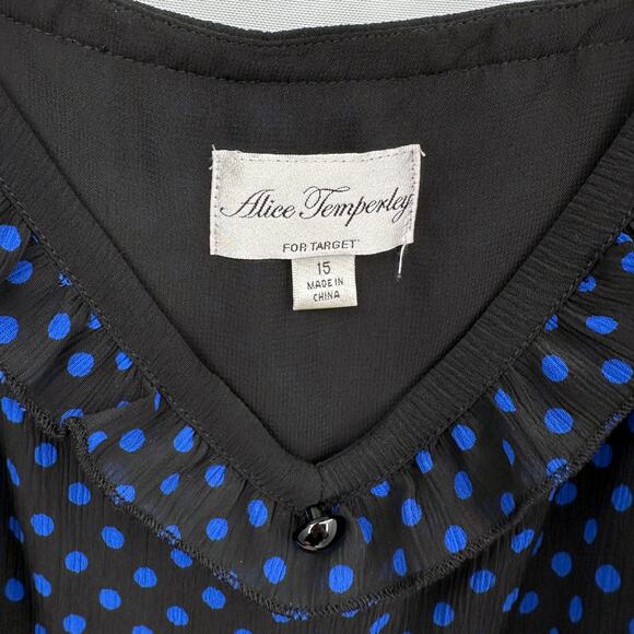 Alice Temperley for Target GO Dress Black Blue Polka Dot Flutter Sleeve Sz 15 - Picture 5 of 9